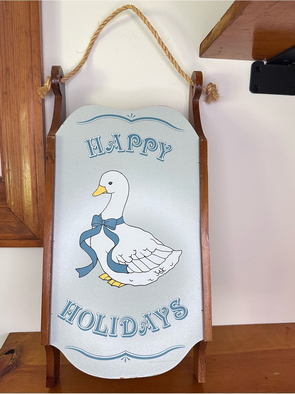 Vintage Goose Blue Ribbon Wooden Wall Decor Cottagecore Grandmacore Geese